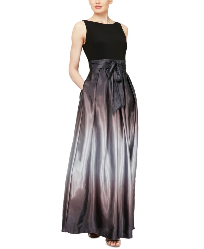 Petite Ombr&eacute; Satin Bow Sash Gown