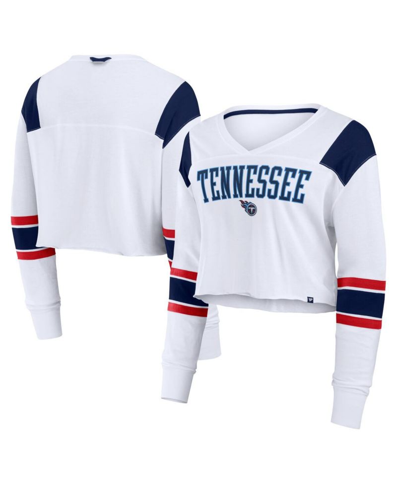 Women's White Tennessee Titans Stretch Cropped Fashion Long Sleeve T-Shirt