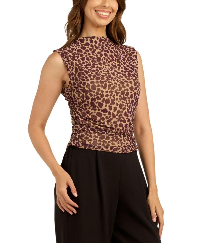 Juniors' Printed Mesh Mock Neck Tank Top
