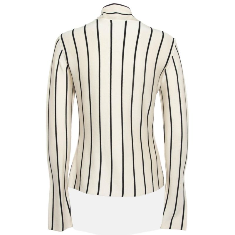 Women's Cream Striped Silk Knit Cardigan