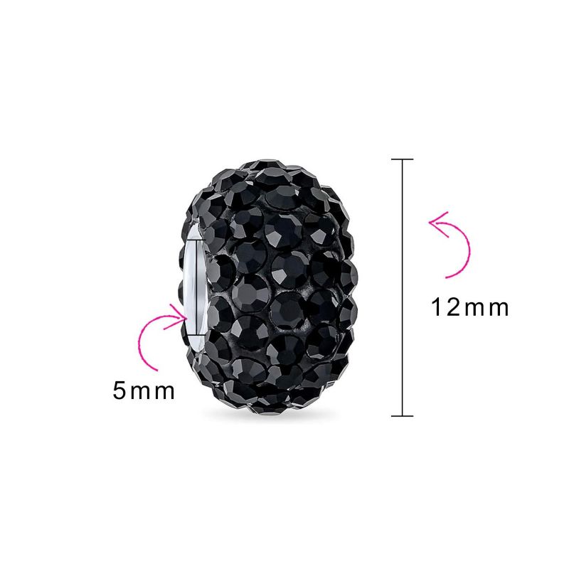 Solid Blue Crystal Spacer Bead Charm For Bracelet Sterling Silver (Set-2)