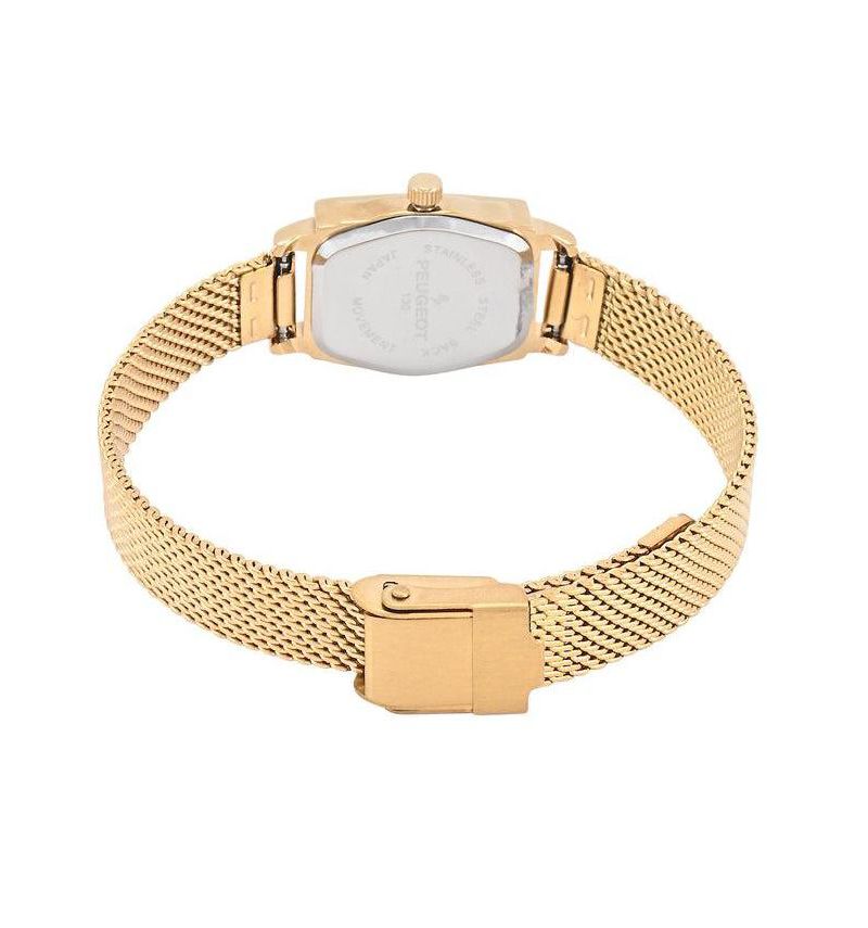 Women's Vintage 14K Gold-Plated Rectangular Small Face Watch with Gold Mesh Bracelet