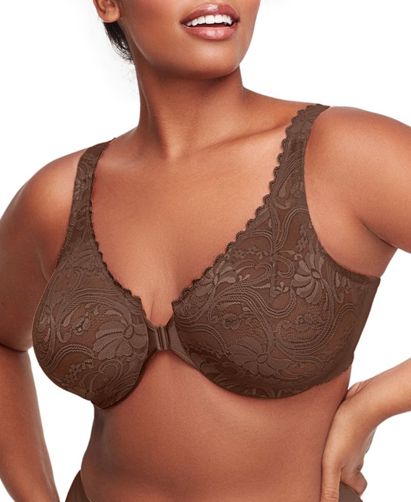 Women's Full Figure Plus Size Wonderwire Front Close Stretch Lace Bra 9245