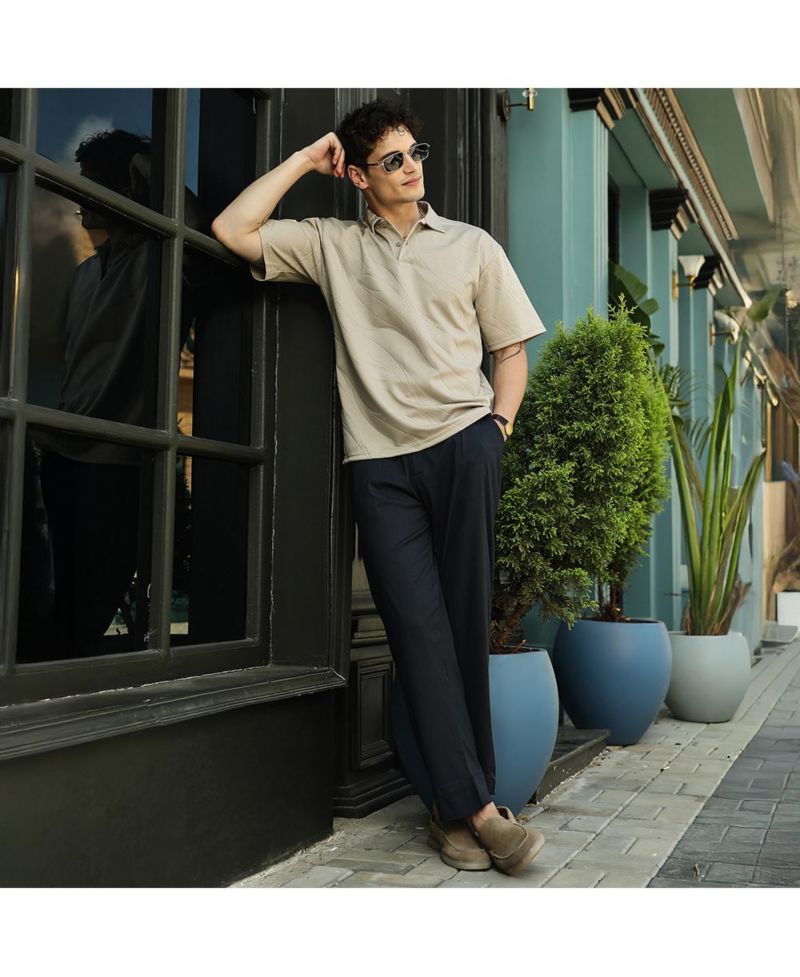 Men's Sand Beige Scratch-Tactile Polo T-Shirt