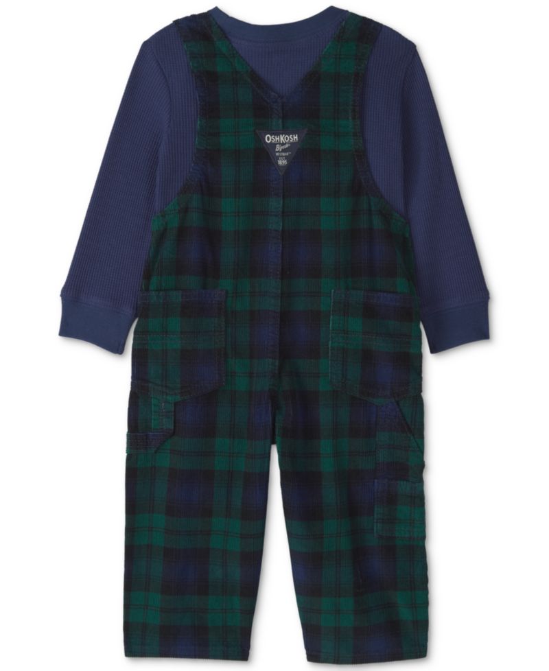 Baby Boys' Plaid Thermal Long-Sleeve Top and Overalls Set