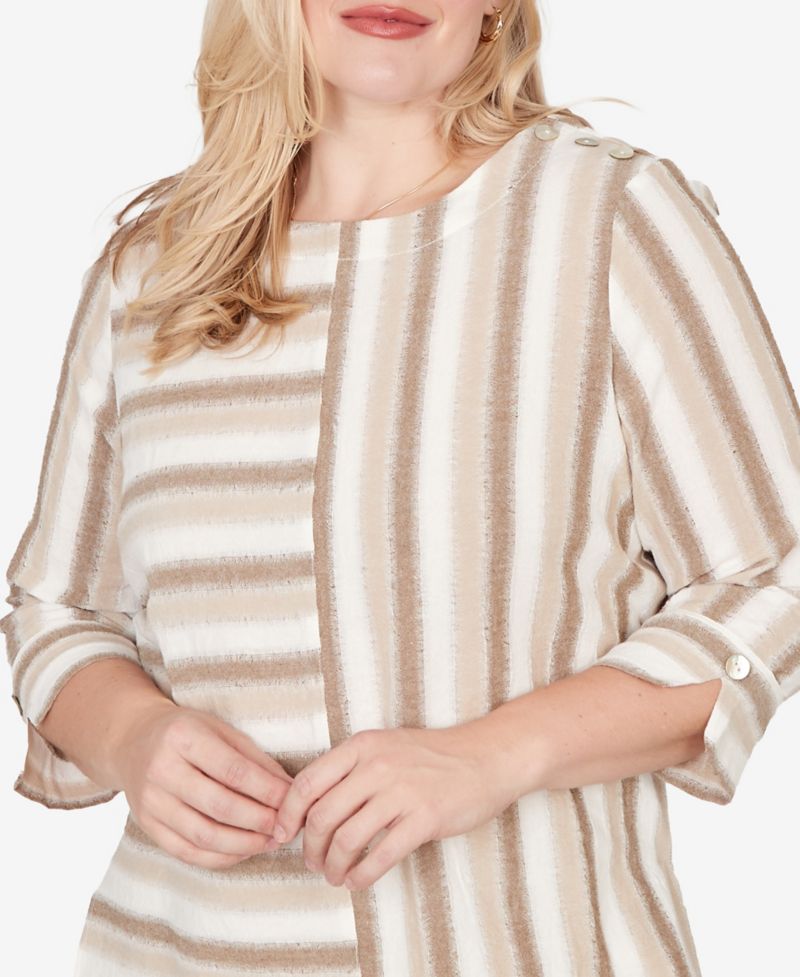 Petite Natural Wonder Spliced Stripe Three Quarter Sleeve Top