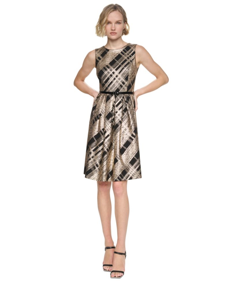 Women's Sleeveless Jewel-Neck Fit & Flare Dress