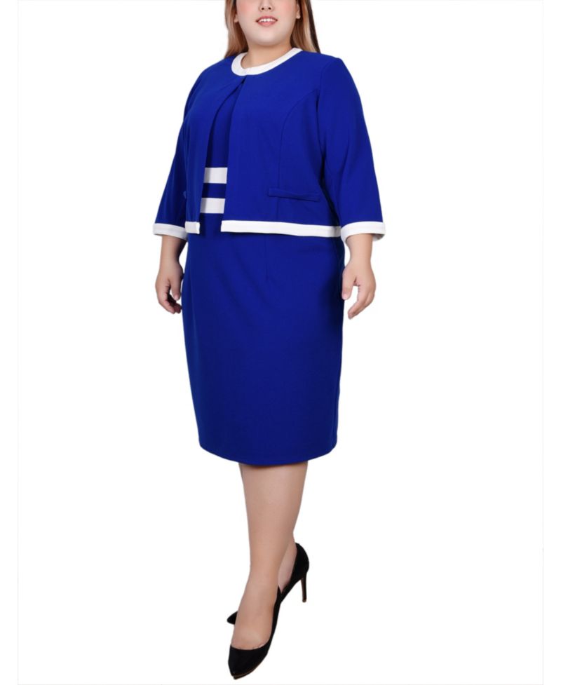 Plus Size Elbow Sleeve Colorblocked Dress, 2 Piece Set
