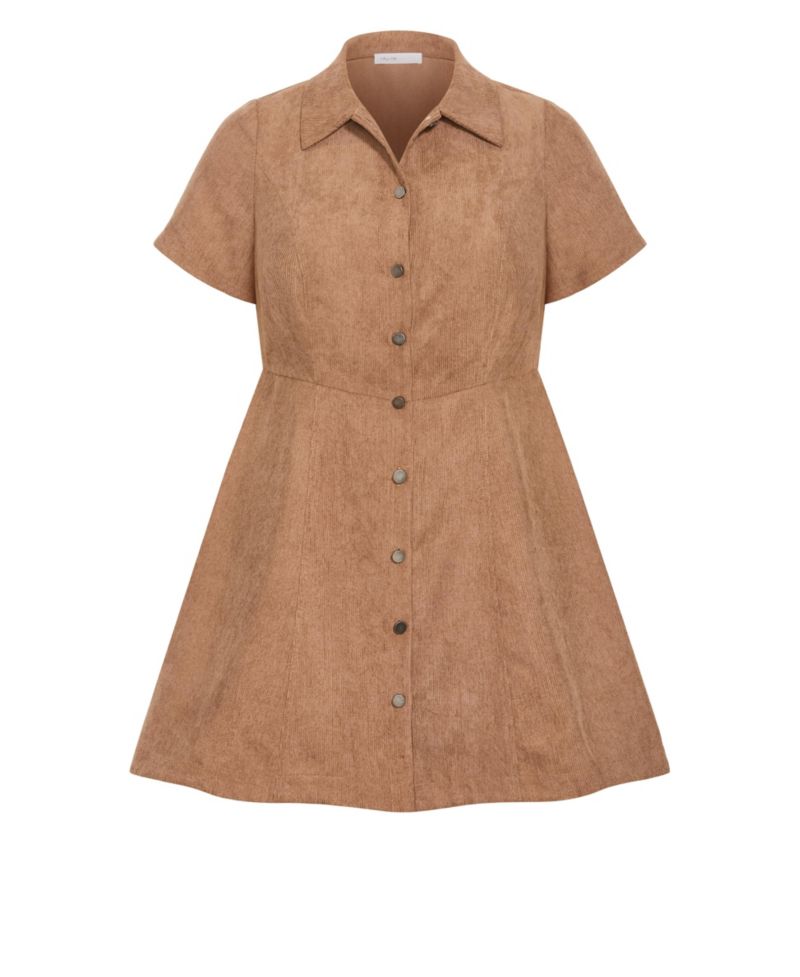 Plus Size Leia Short-Sleeve A-Line Corduroy Mini Dress