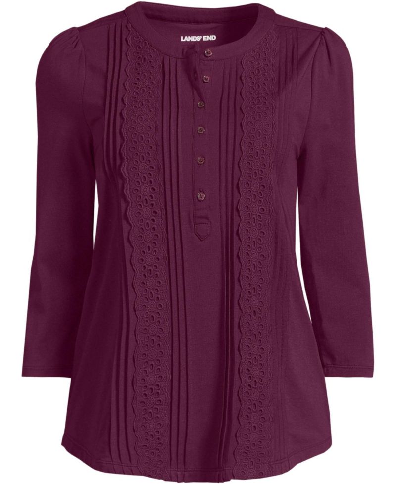 Women's Plus Size 3/4 Sleeve Lightweight Jersey Embellished Top