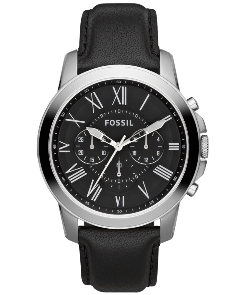 Men's Chronograph Grant Black Leather Strap Watch 44mm FS4812