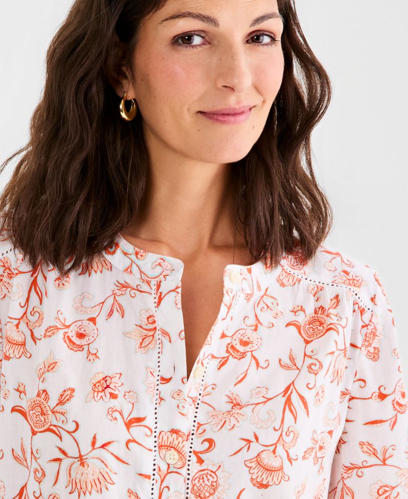 Women's Cotton Button-Front 3/4-Sleeve Top