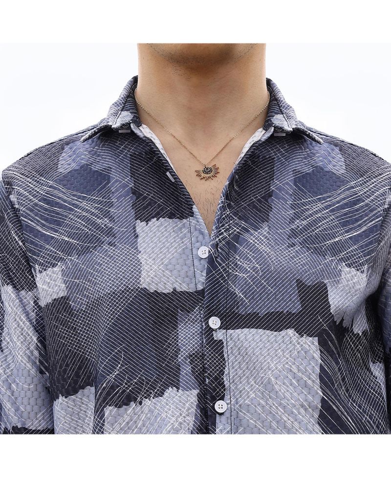 Men's Navy Blue Abstract Block Shirt