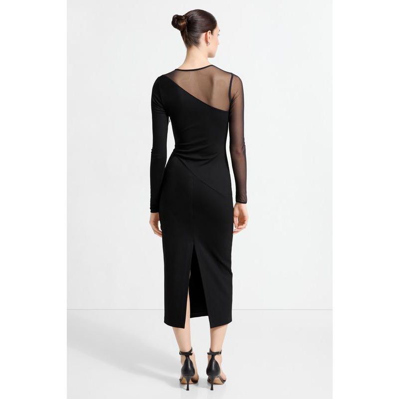 Women's Milo Mesh-Sleeve Column Midi Dress with Back Slit