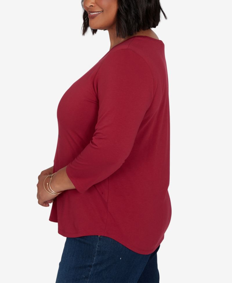 Plus Size Pawsitive Boat Neck 3/4-Sleeve Graphic T-Shirt