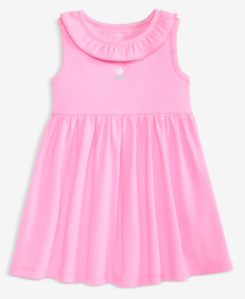 Baby Girls' 0M-24M and Toddlers 2T-4T Daisy-Embroidered Ribbed Dress