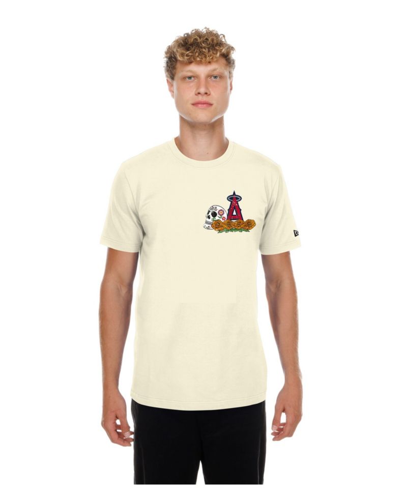 Men's Natural Los Angeles Angels Dia de los Muertos Sugar Skull T-Shirt