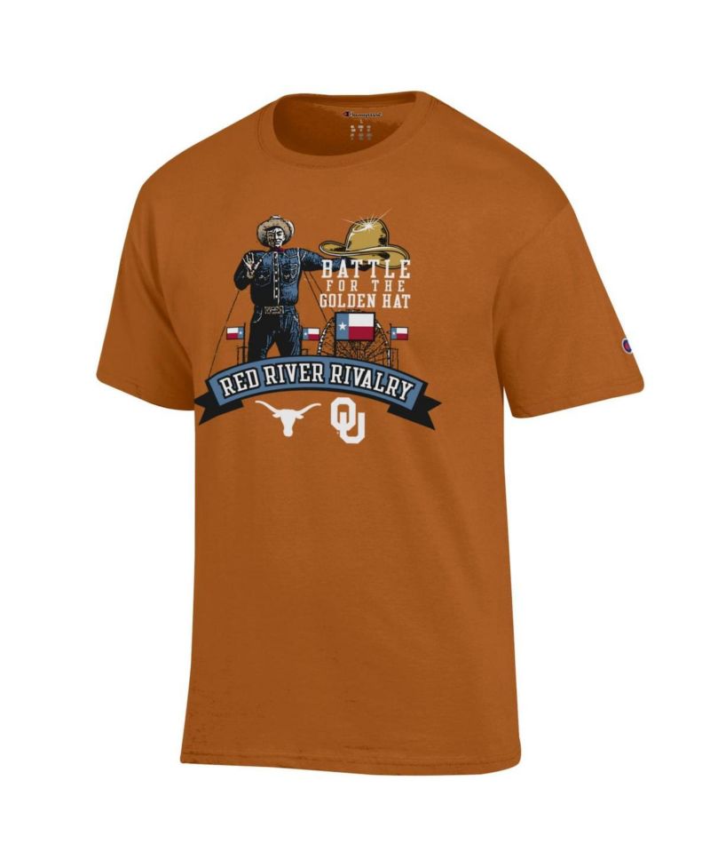 Men's Texas Orange Texas Longhorns vs. Oklahoma Sooners Red River Rivalry Big Tex Battle For The Golden Hat T-Shirt
