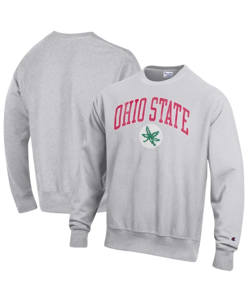 Men's Gray Ohio State Buckeyes Distressed Arch Over Logo Reverse Weave Crew Neck Sweatshirt