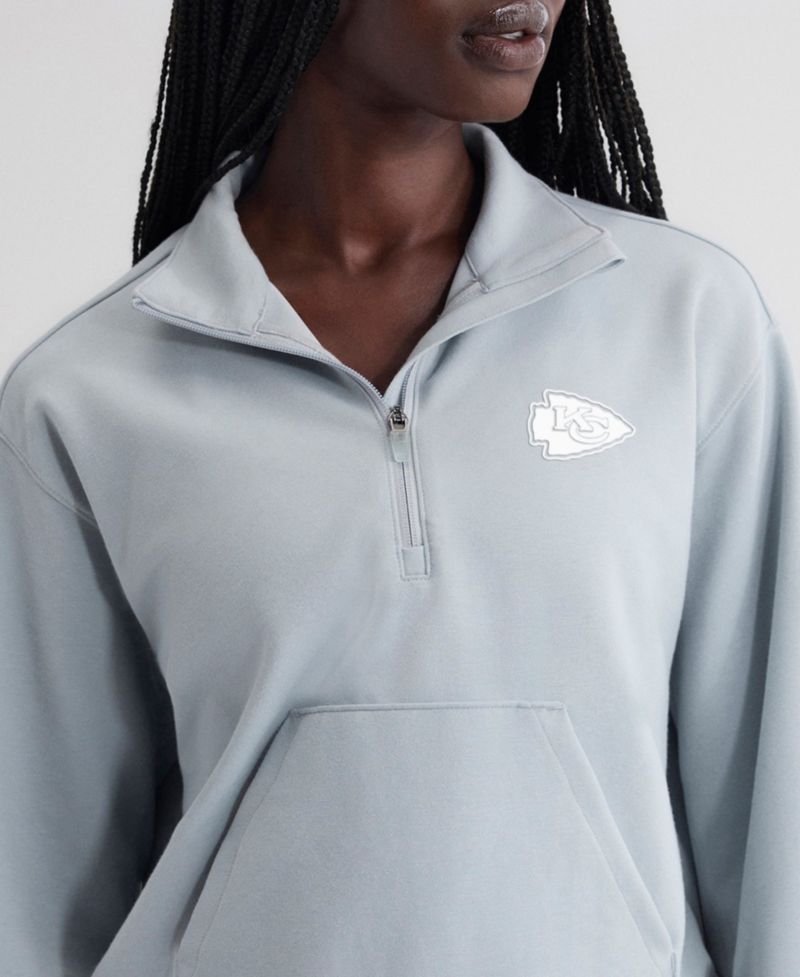 Women's Blue Kansas City Chiefs Oversized Clutch Tri-Blend Quarter-Zip Pullover Sweatshirt