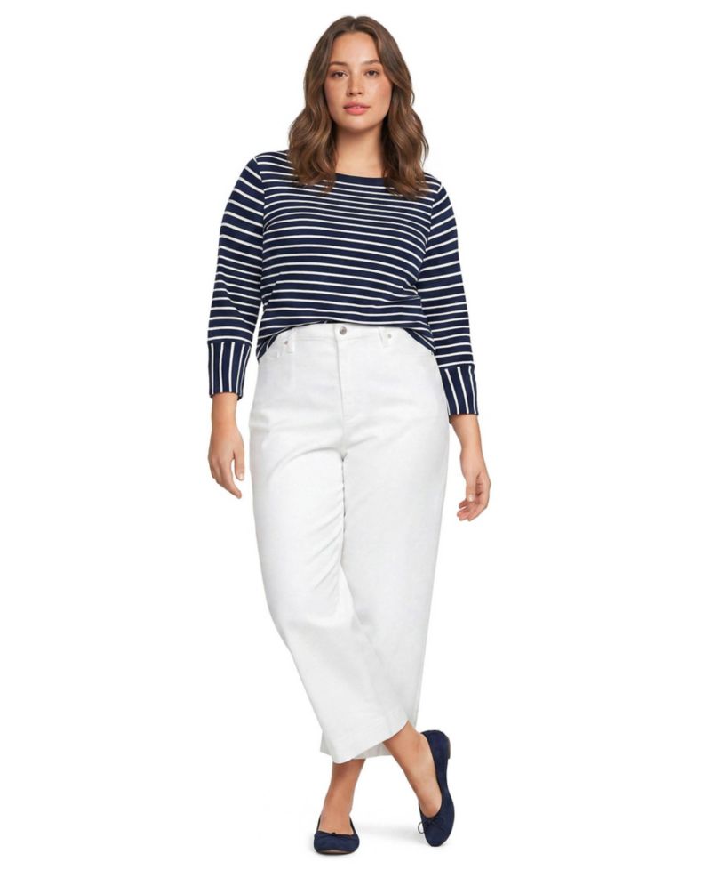 Plus Size Boat Neck 3/4-Sleeve Cotton T-Shirt