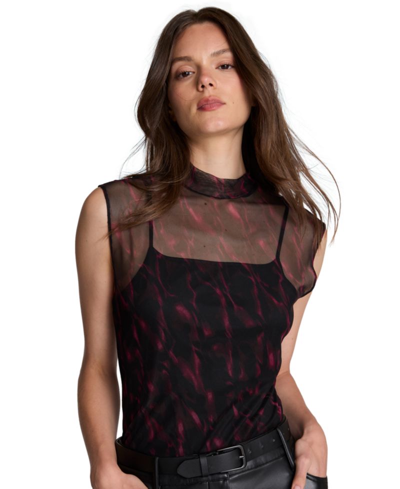 Women's Mock Neck Sleeveless Pullover with Interior Cami