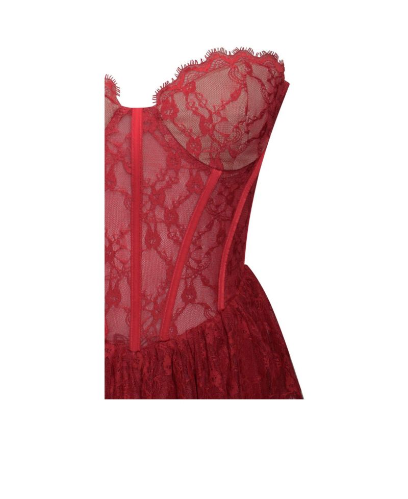 Women's Quennell Burgundy Lace Corset Maxi Dress
