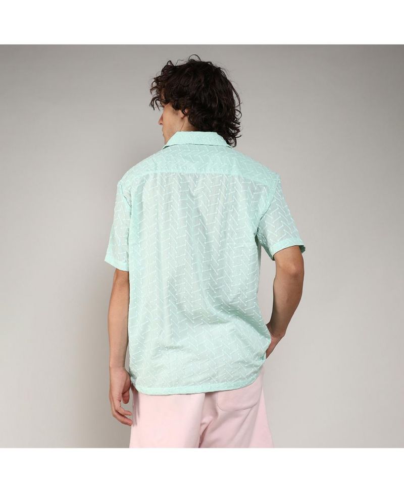 Men's Mint Green Embroidered Zig-Zag Shirt