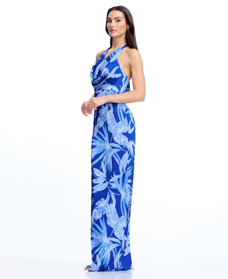 Women's Halter Cowl Neck Column Maxi Dress
