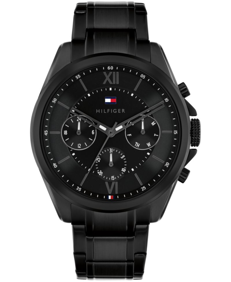 Men's Multifunction Black IP Stainless Steel Bracelet Watch, 42mm