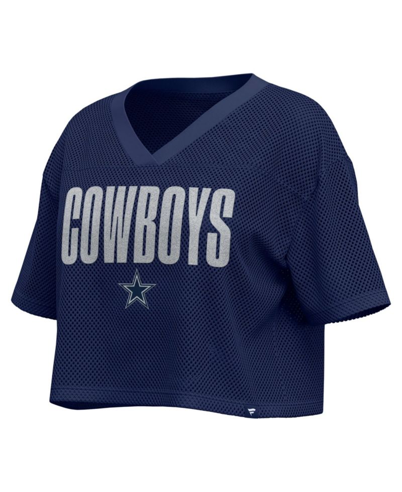 Women's Navy Dallas Cowboys Oversized Mesh Cropped V-Neck Jersey