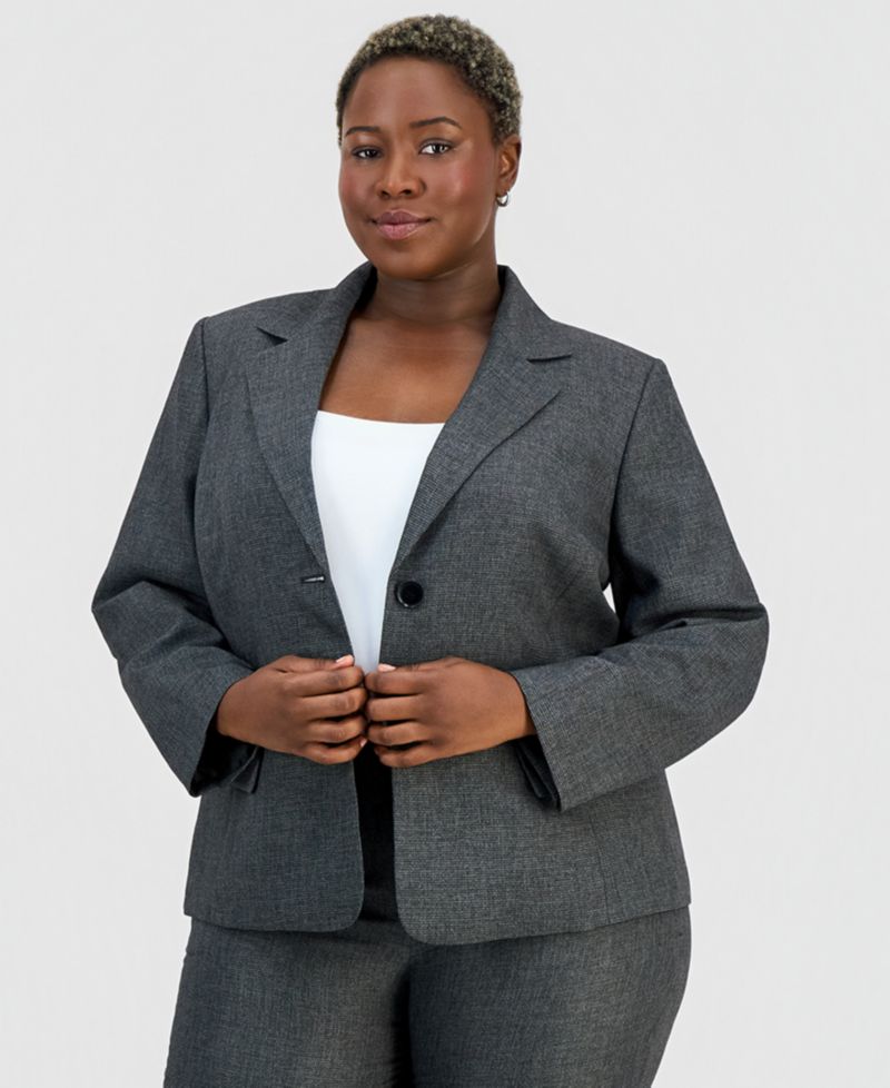 Plus Size Four-Pocket Jacket & Fly-Front Wide-Leg Pants Suit