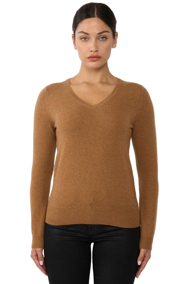 Women's 100% Pure Cashmere Long Sleeve Pullover V Neck Sweater