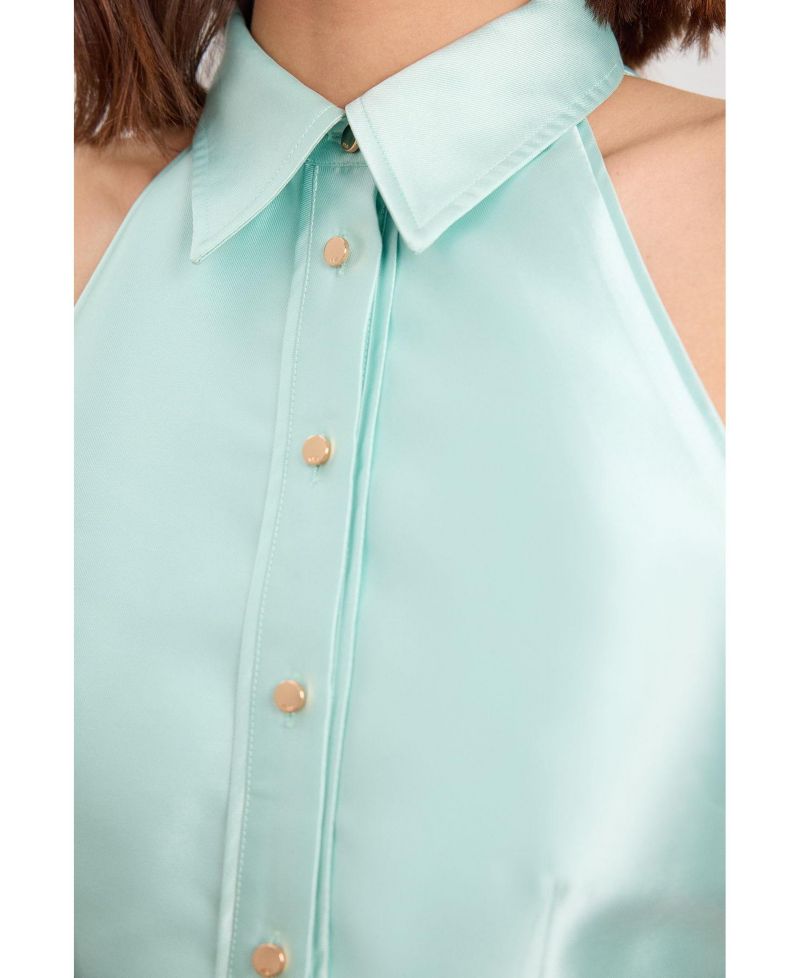 Women's Forever Twill Maxi Collared Back-Cutout Dress