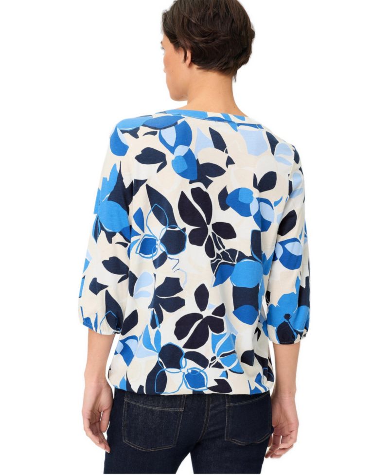 Women's Graphic Floral Split Neck T-Shirt