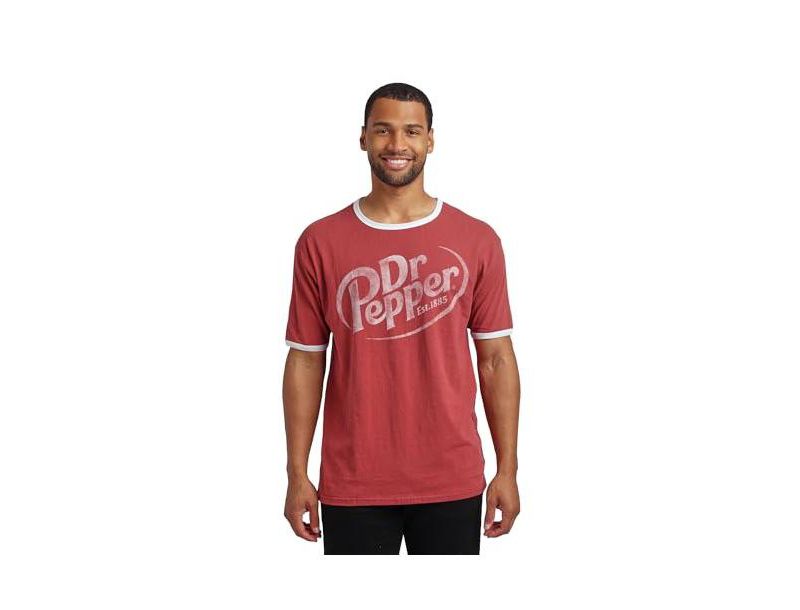 Men's Dr Pepper Logo Crew Neck Short Sleeve Red Ringer Tee -Large