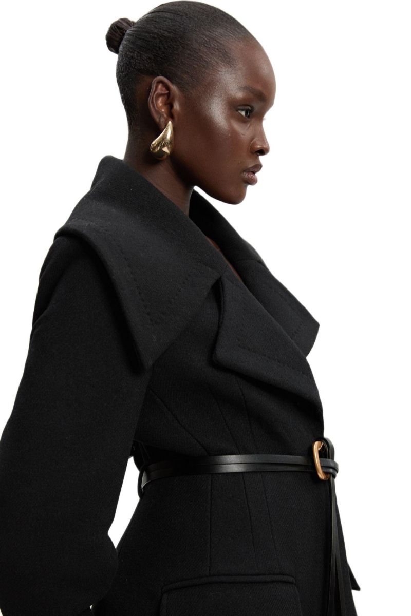 Women's Wool Shawl Collar Belted Midi Coat
