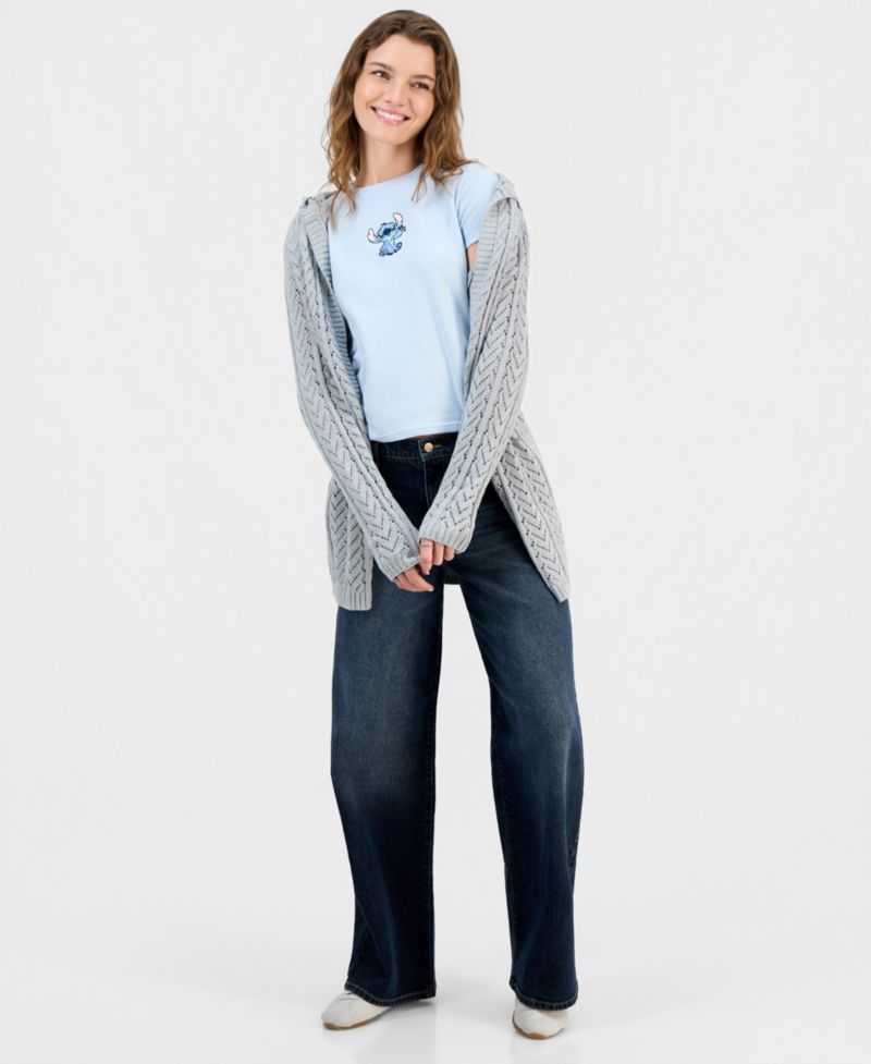 Juniors' Embroidered Crewneck Baby Tee