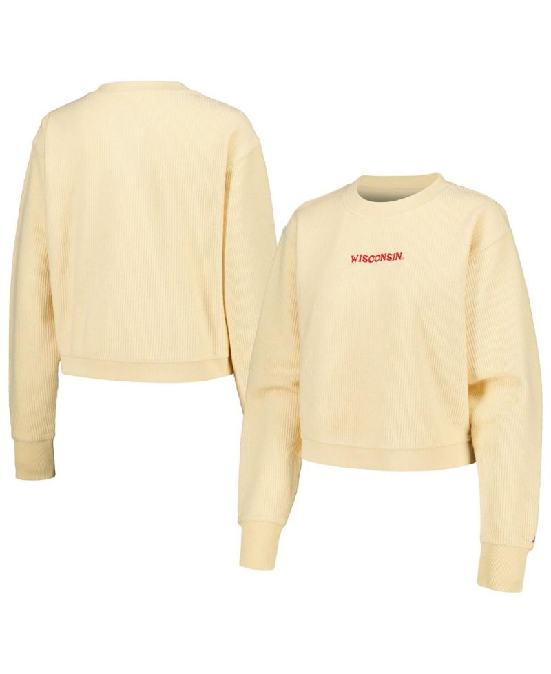 Women's Cream Wisconsin Badgers Timber Cropped Pullover Sweatshirt