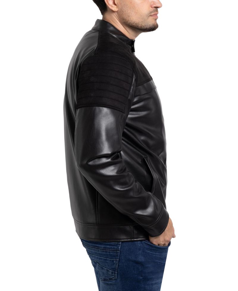 XRAY Men's Shiny PU Jacket With Faux Suede Detailing And Faux Shearling Lining