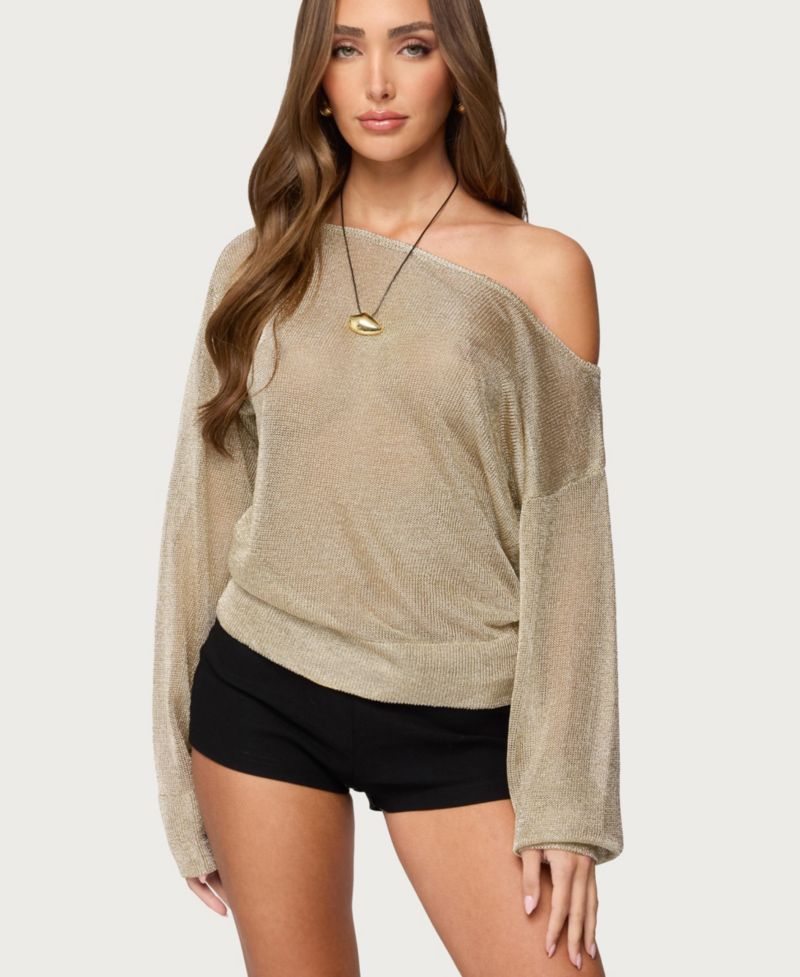 Women's Charlo One Shoulder Shiny Knit Top