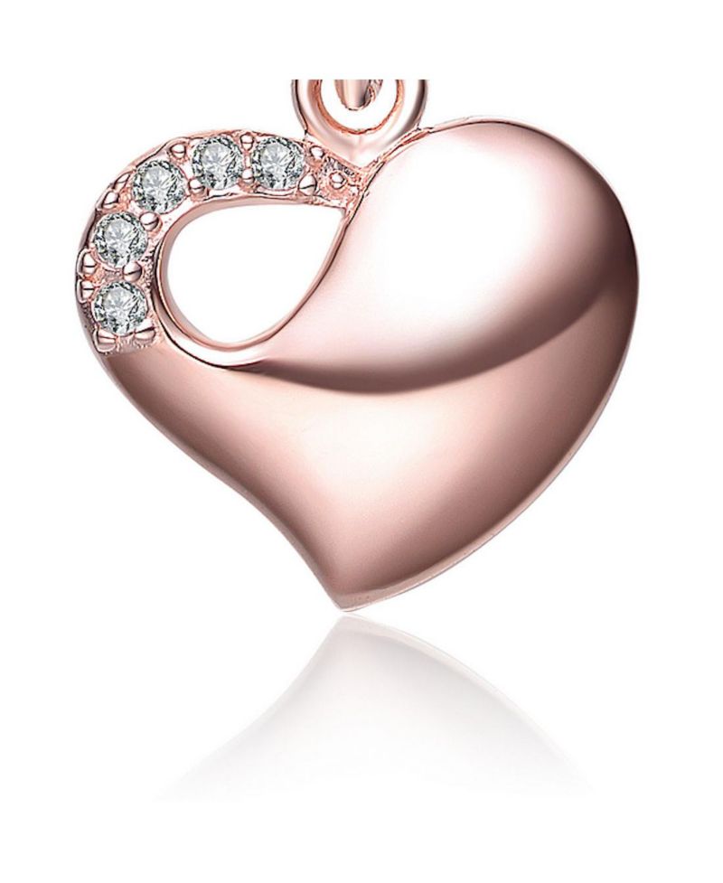 Sterling Silver 18K Rose Gold Plated Sculpted Heart CZ Necklace