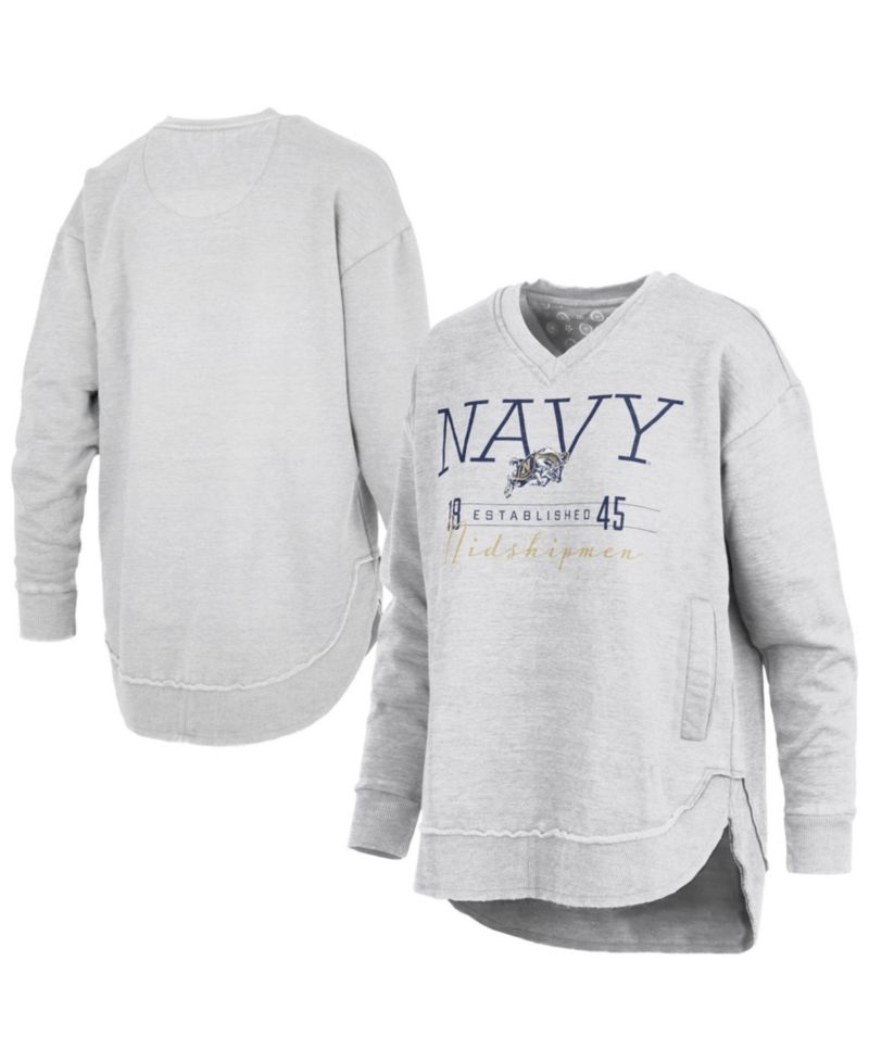 Women's Heather Gray Navy Midshipmen Marcus East Hall Poncho V-Neck Sweatshirt