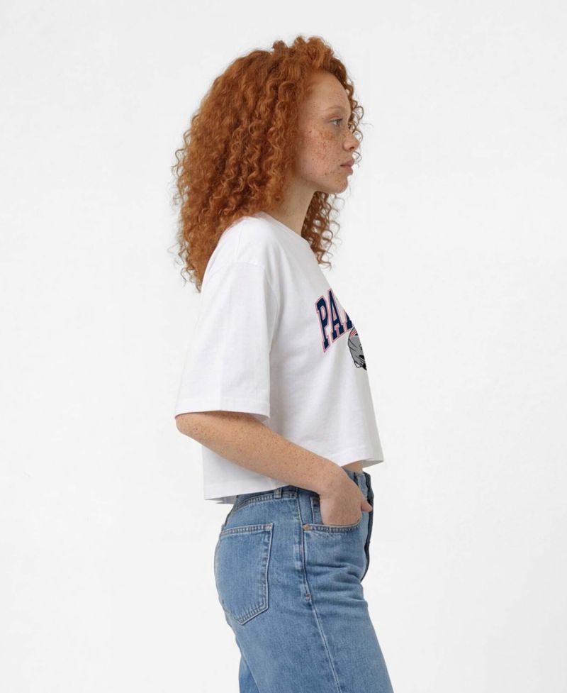 Women's White New England Patriots Boyfriend Cropped T-Shirt