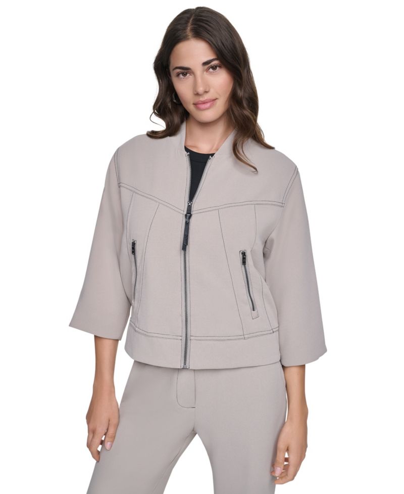 Women's 3/4-Sleeve Contrast-Stitch Cropped Jacket
