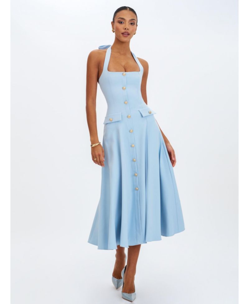 Women's Gillian Mist Blue Halter A-Line Midi Dress