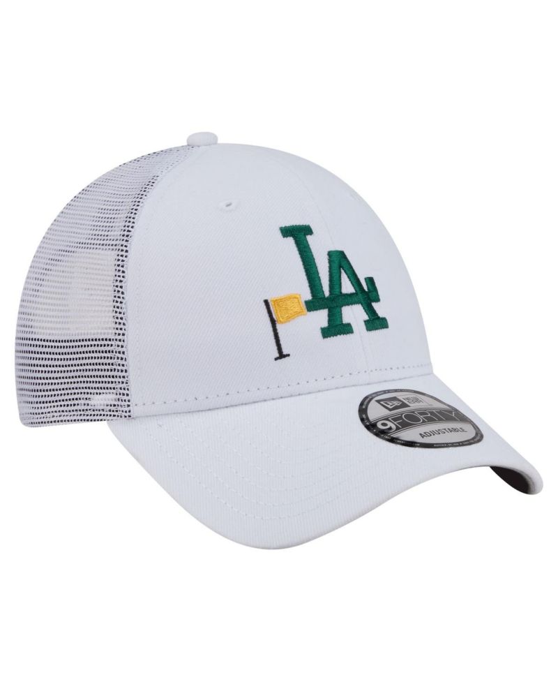 Men's White Los Angeles Dodgers Flag 9FORTY Trucker Adjustable Hat