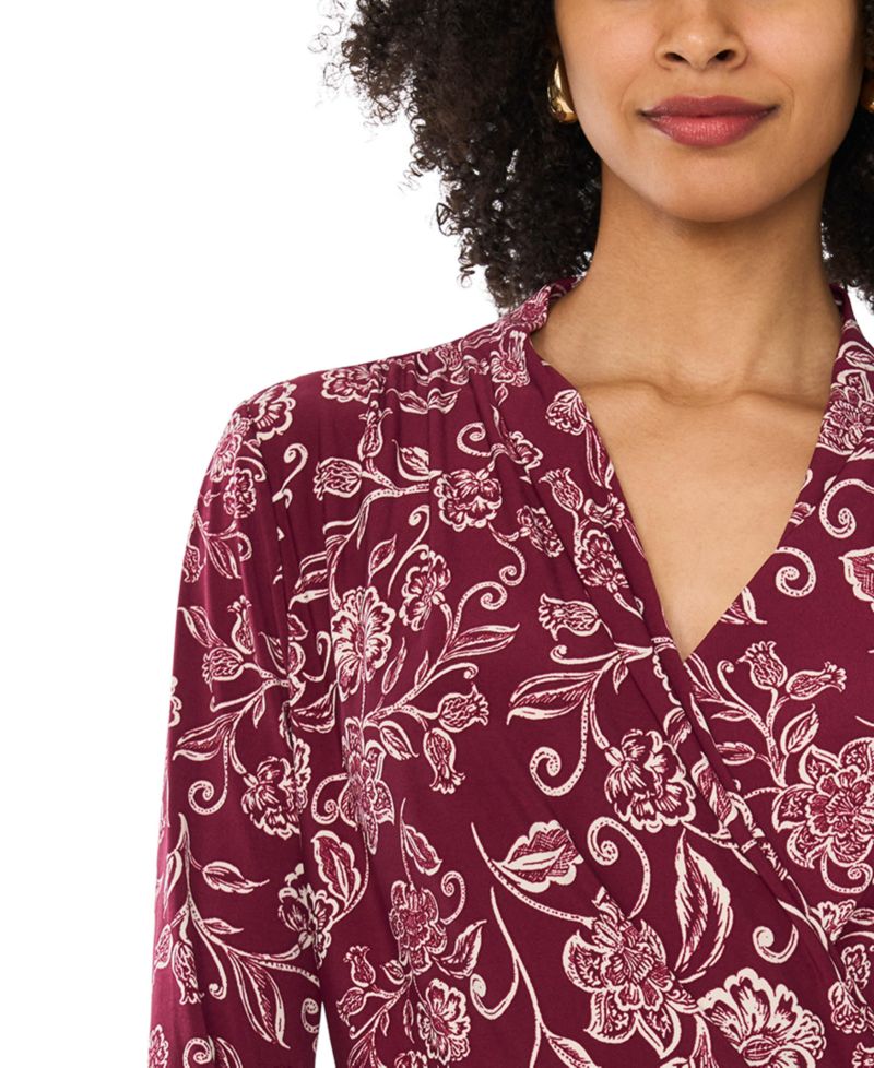 Women's Floral-Print Long-Sleeve Wrap Top