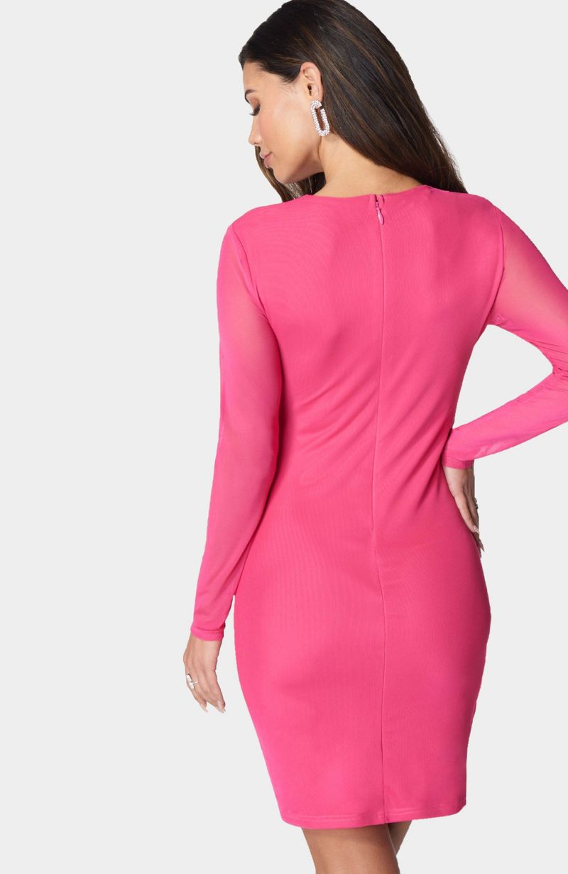 Women's Button Detail Mesh Midi Dress