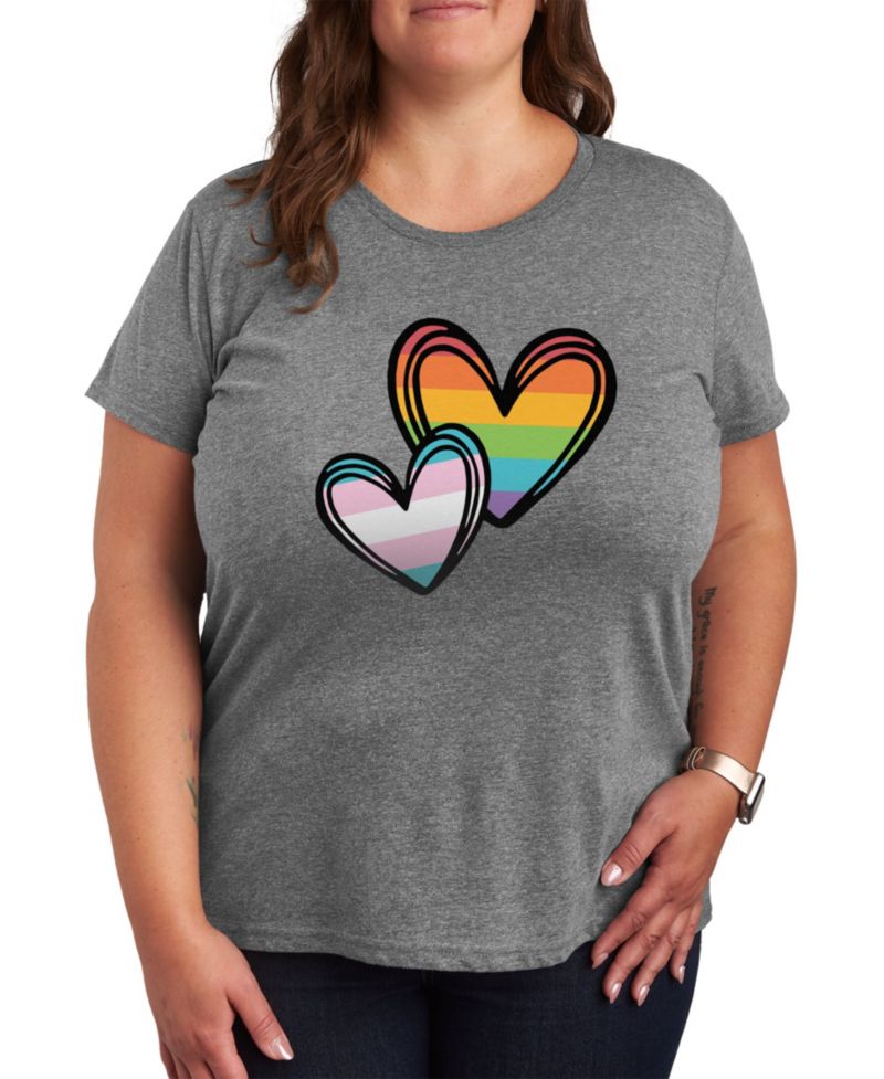 Trendy Plus Size Pride Rainbow & Transgender Hearts Graphic T-shirt